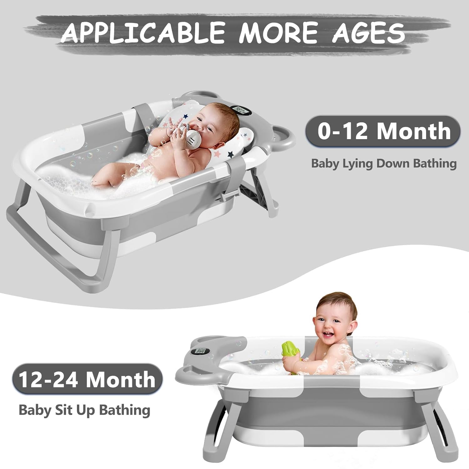 MoreFeel Collapsible Baby Bathtub for Newborn with Thermometer & 1 Hoo