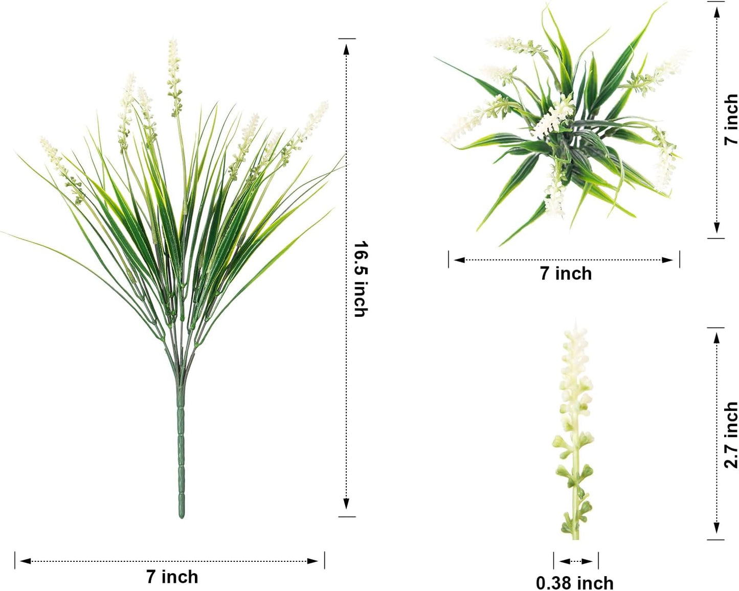 Artificial Fake Outdoor Plants Flowers for Summer Decoration,10 Bundles Faux Plastic Tall Monkey Grass Greenery UV Resistant Realistic for Home Outside Planter Window Porch Patio Garden-White