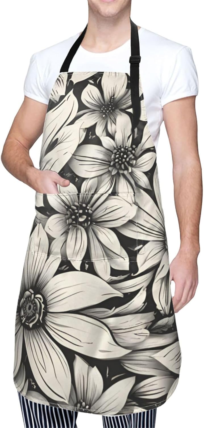 YANYU flower Print 28x33 In Kitchen Apron Stylish Chef Apron with Pock