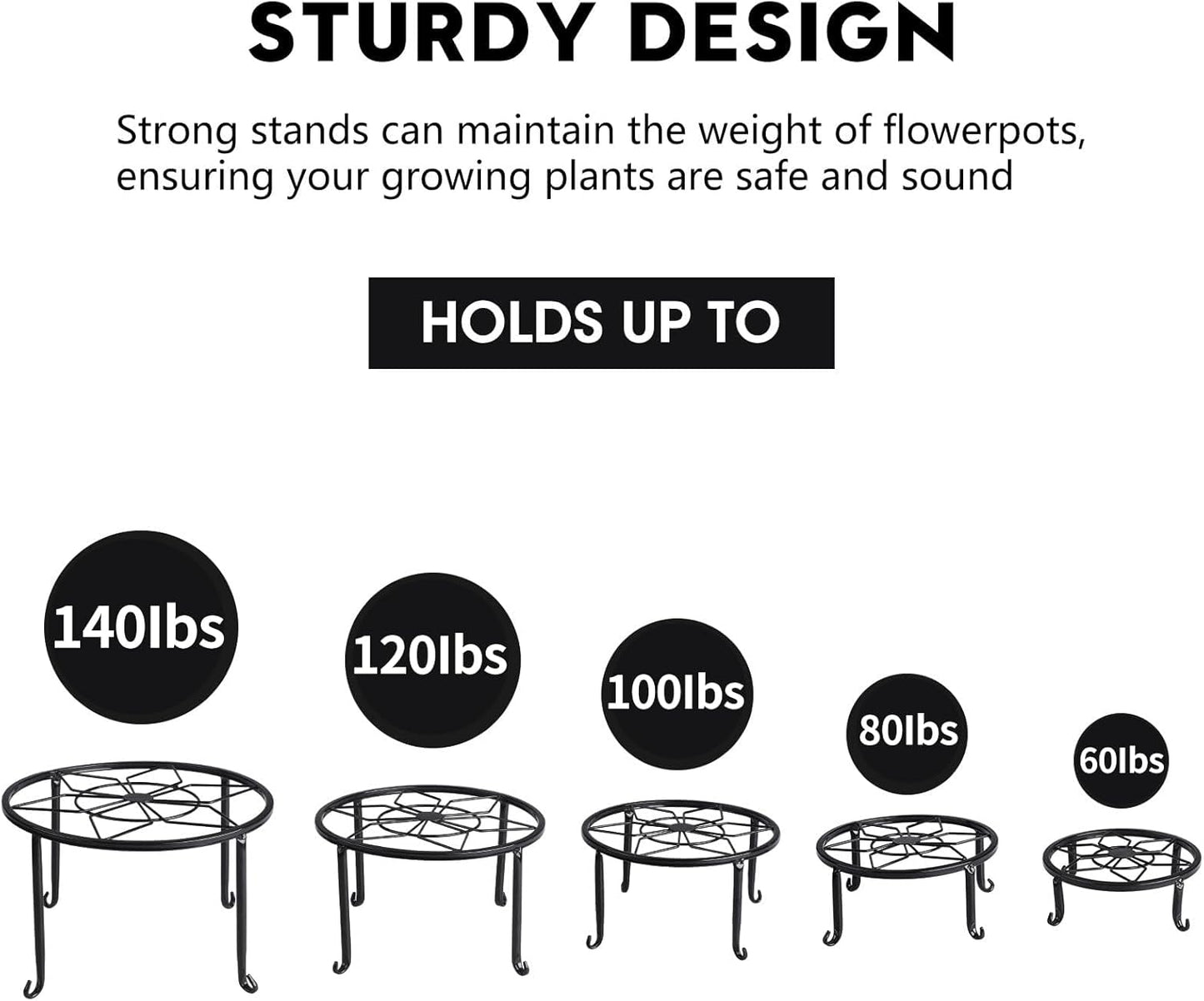 5 Pack Metal Plant Stands,Heavy Duty Potted Holder for Flower Pot,Indo