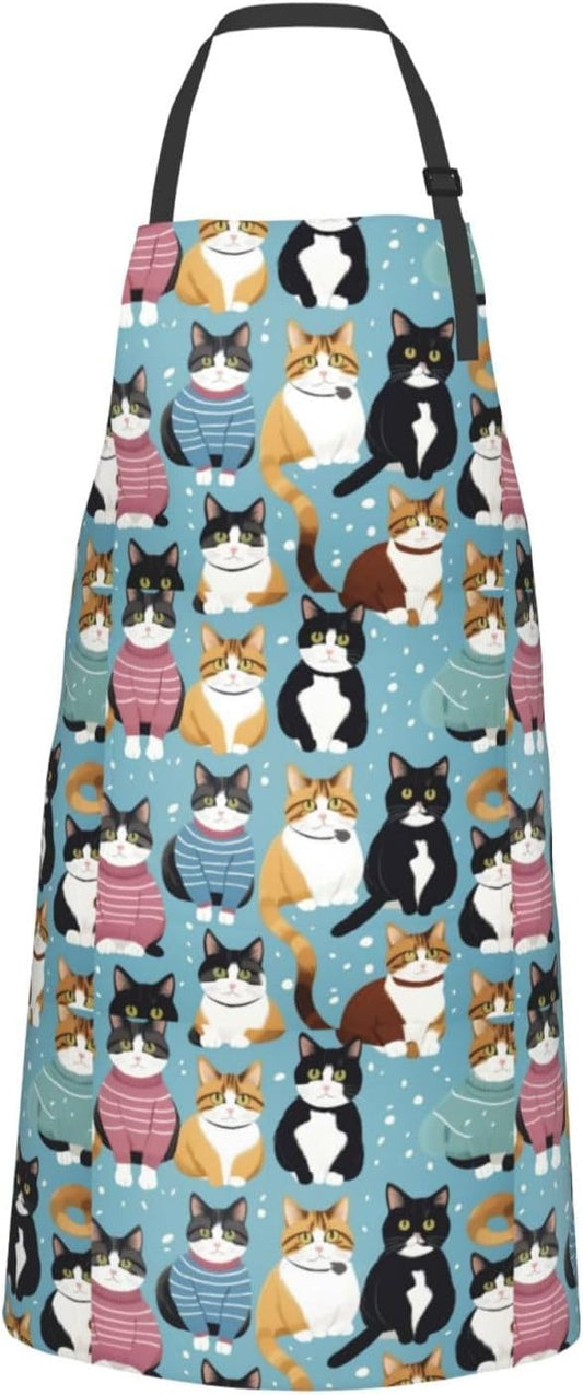 YANYU Cat Print Print 28x33 In Kitchen Apron Stylish Chef Apron with P