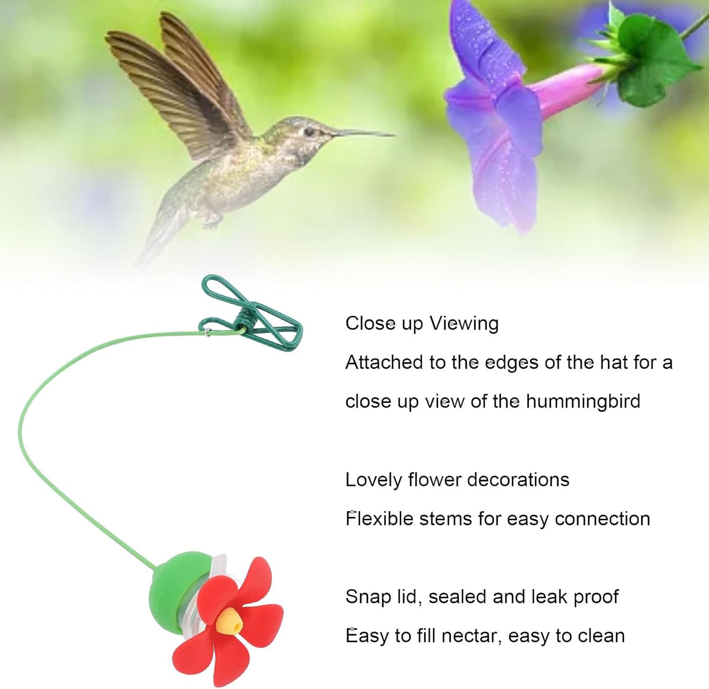 Pilipane Hat Hummingbird Feeder Cute Flower Flexible Stem Close Up View Hat Clip Bird Feeder for Children Adult