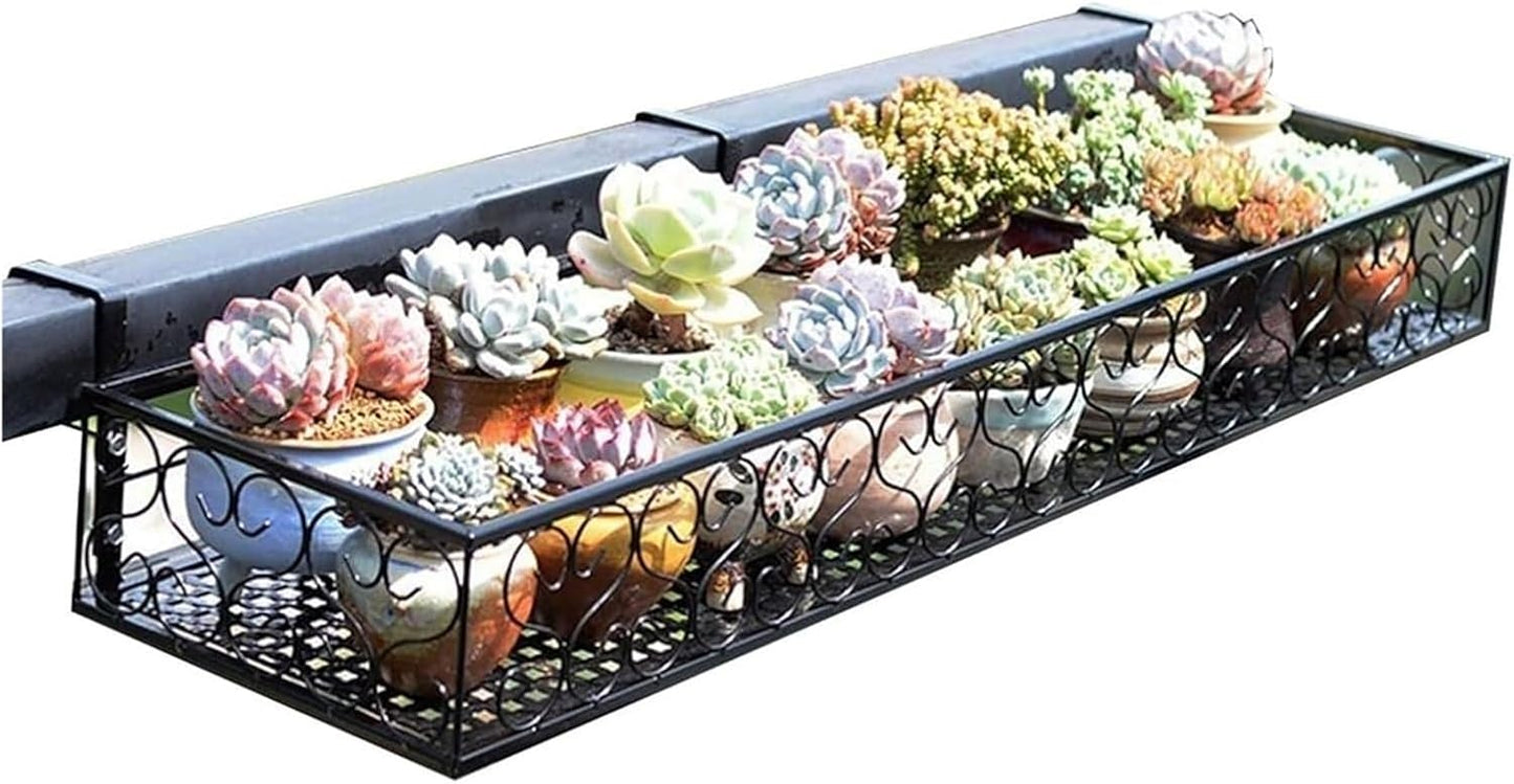 Wrought Iron Railing Planter - Space-Saving Fence Planters & Balcony Flower Stand for Succulents - 20x30x12cm Hanging Plant Shelf, Perfect Indoor/Outdoor Garden Decor