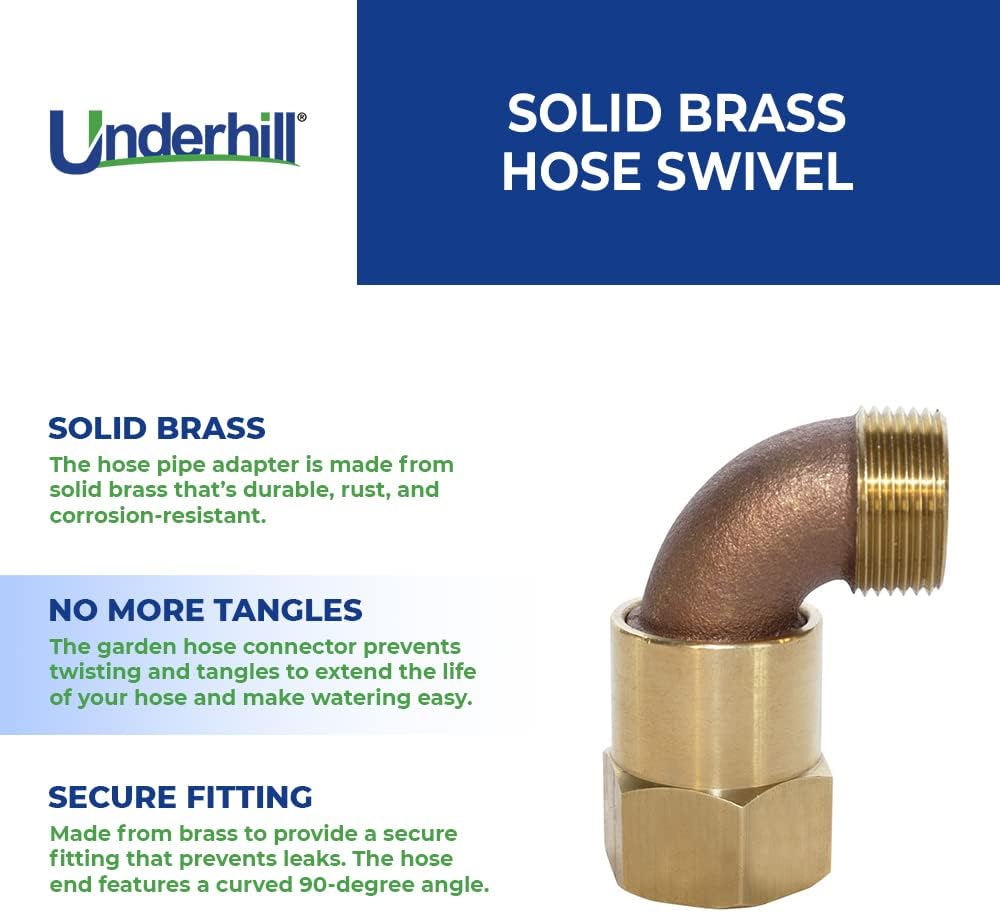 Underhill Garden Hose Swivel, 3/4-Inch FTP x 3/4-Inch MHT Outlet, Meta
