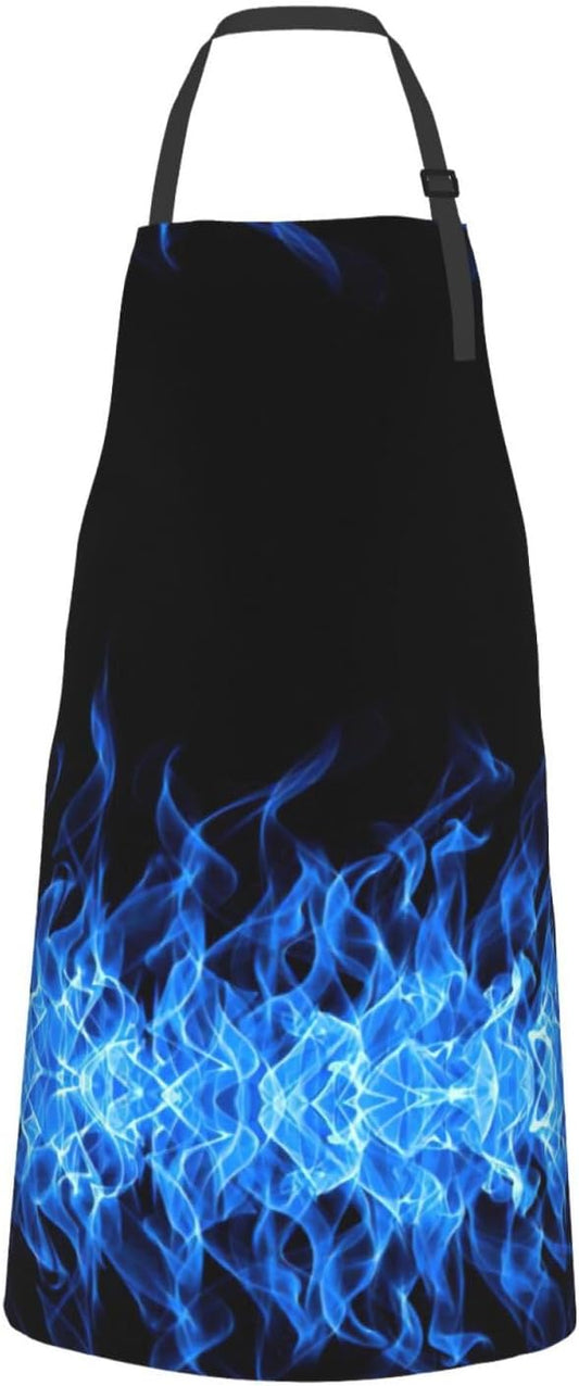 Blue Flame print Waterproof apron with pocket adjustable cooking apron for adult kitchen bibs to bake