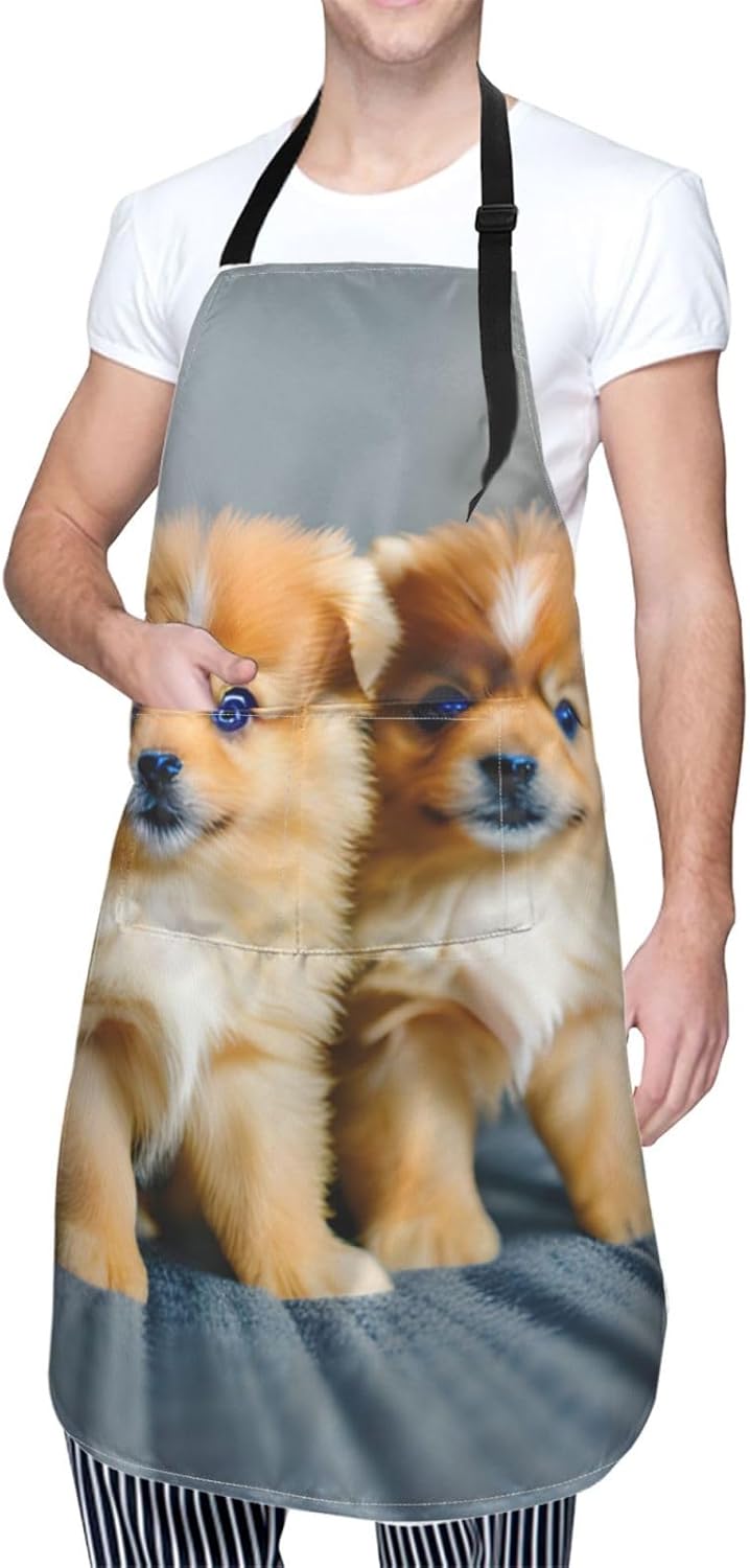 Pomeranians Puppies and Point print Waterproof chef's apron with pocket apron for kitchen cooking baking barbecue and gardening