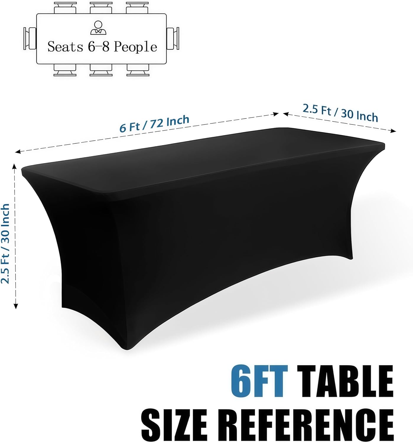 6.1FT Black Table Cloth - 2 Pack Fitted Stretch Rectangle Spandex Tablecloth, Washable Table Cover for Party, Picnic, Wedding, Banquet, Birthday and Festival(30" x 72")