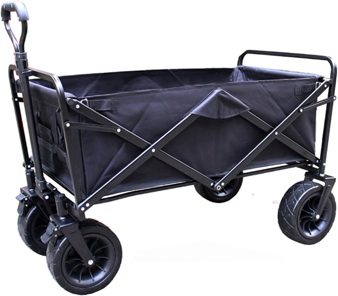 Heavy Duty Collapsible Folding Wagon Cart - Portable All-Terrain Beach & Garden Utility Cart with Wide Wheels for Camping, Fishing, Shopping & Sports - Black