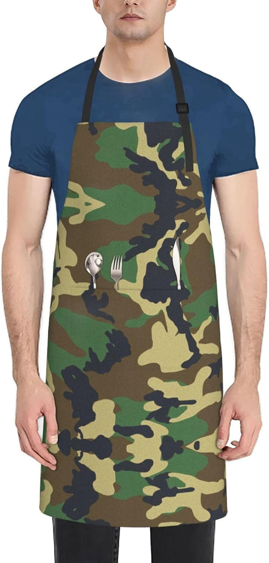 Green Military Camo print Waterproof apron with pocket adjustable cooking apron for adult kitchen bibs to bake