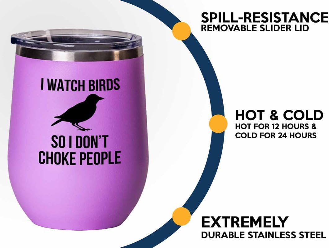 Birding Pink Edition Wine Tumbler 12oz - I watch birds - Bird Feeder B