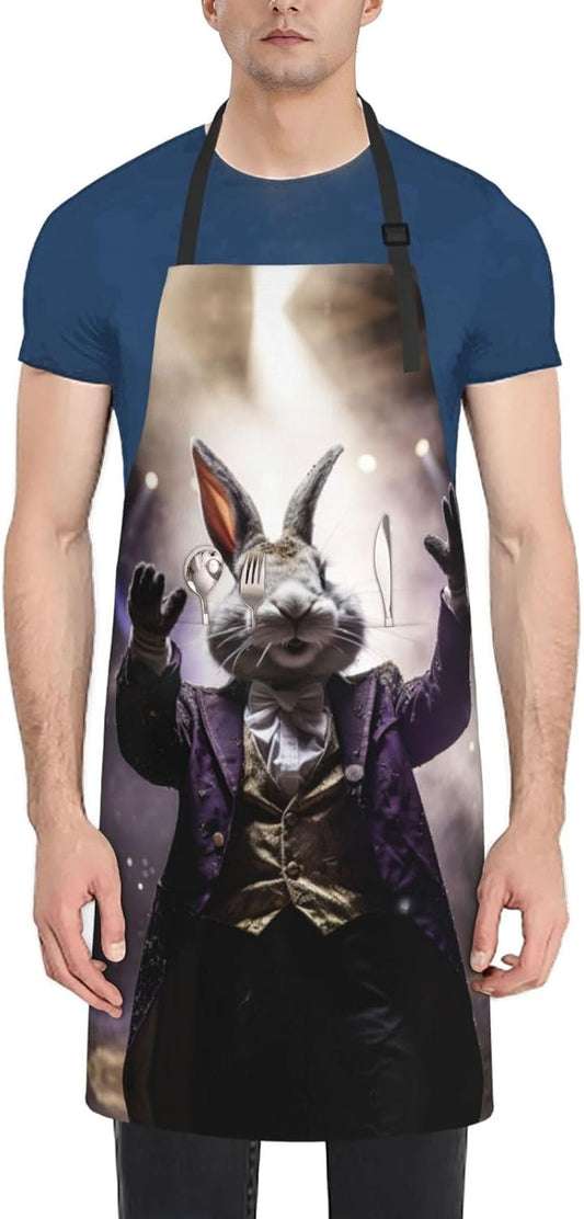 Magician rabbit print Waterproof apron with pocket adjustable cooking apron for adult kitchen bibs to bake