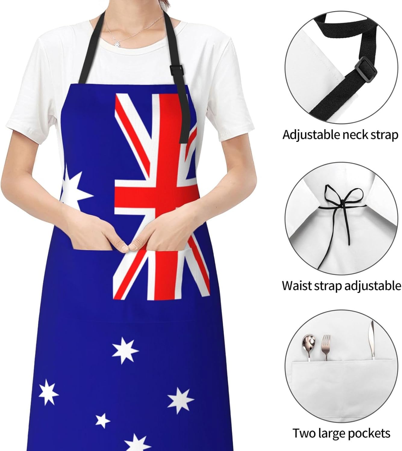 Australian flag print Waterproof chef's apron with pocket apron for kitchen cooking baking barbecue and gardening