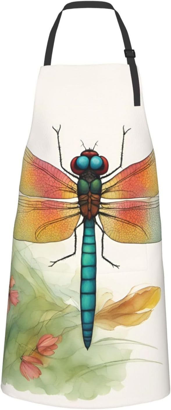 Colorful Dragonfly 1 print Waterproof chef's apron with pocket apron for kitchen cooking baking barbecue and gardening
