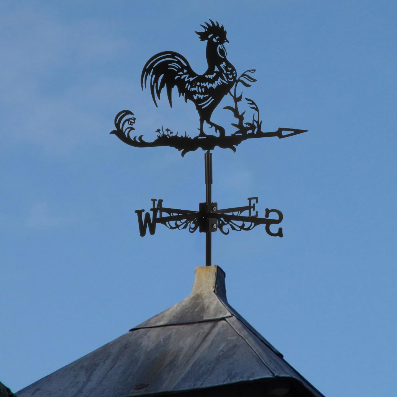 Rooster Weather Vane Roof Mounted Wind Direction Indicator Metal Weather Vane for Garden Farmhouse Patio Outdoor D Cor