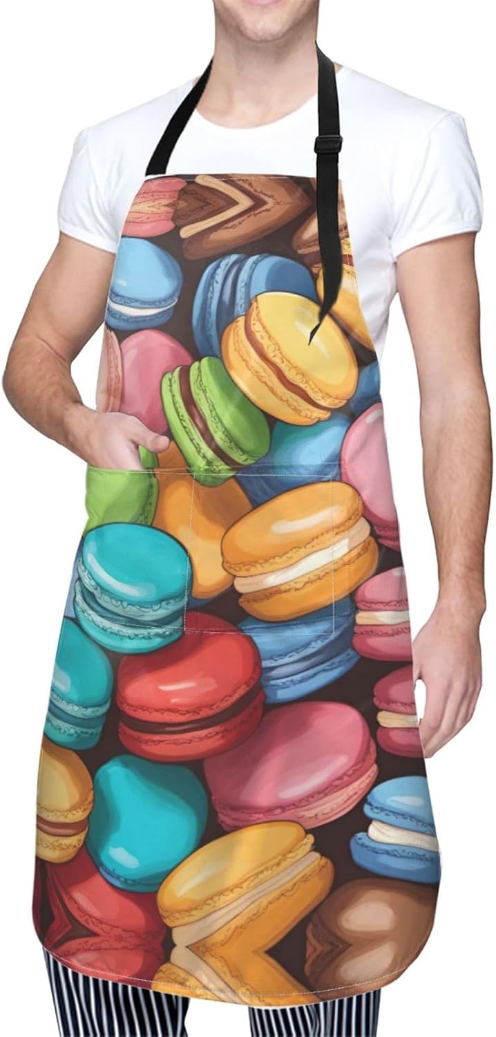 Macaron Biscuit Flavored print Waterproof chef's apron with pocket apr