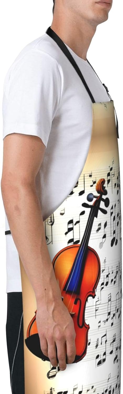 Violin Sheet Music print Waterproof apron with pocket adjustable cooking apron for adult kitchen bibs to bake