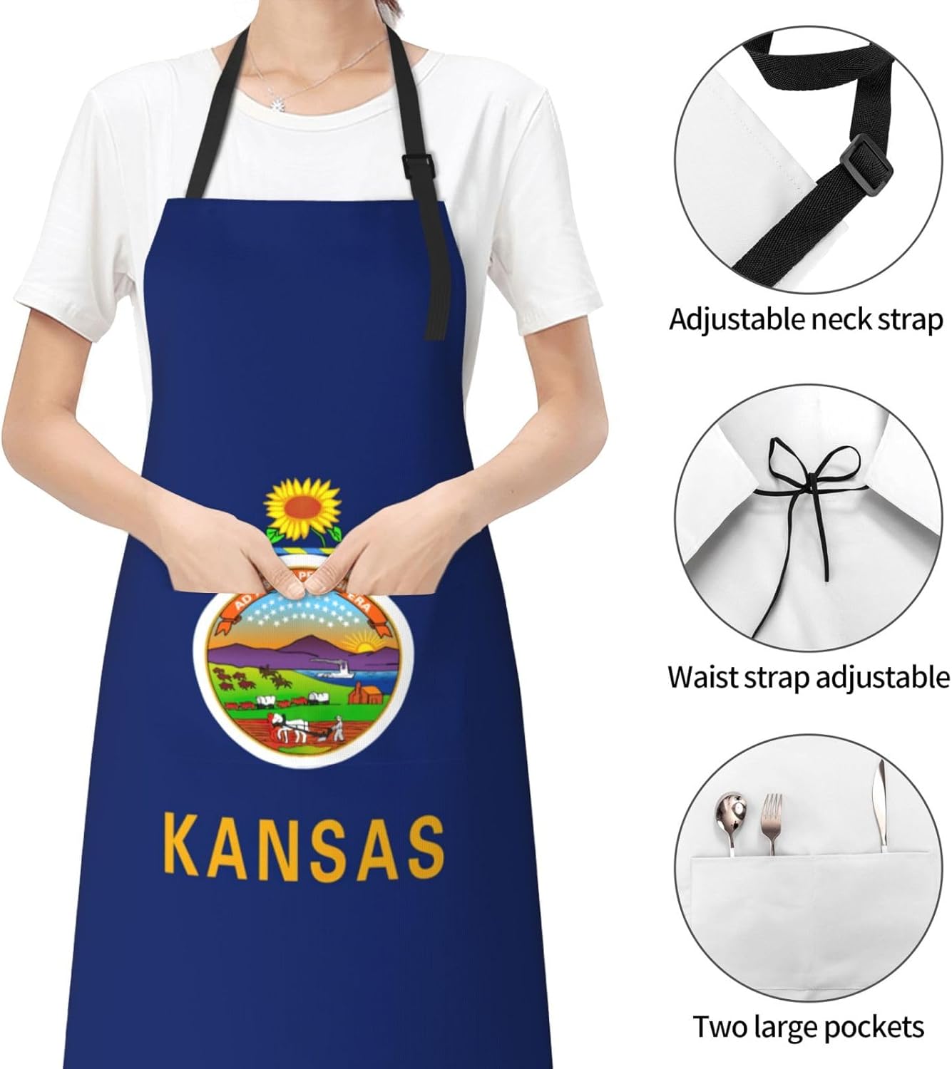 Kansas State Flag print Waterproof chef's apron with pocket apron for kitchen cooking baking barbecue and gardening