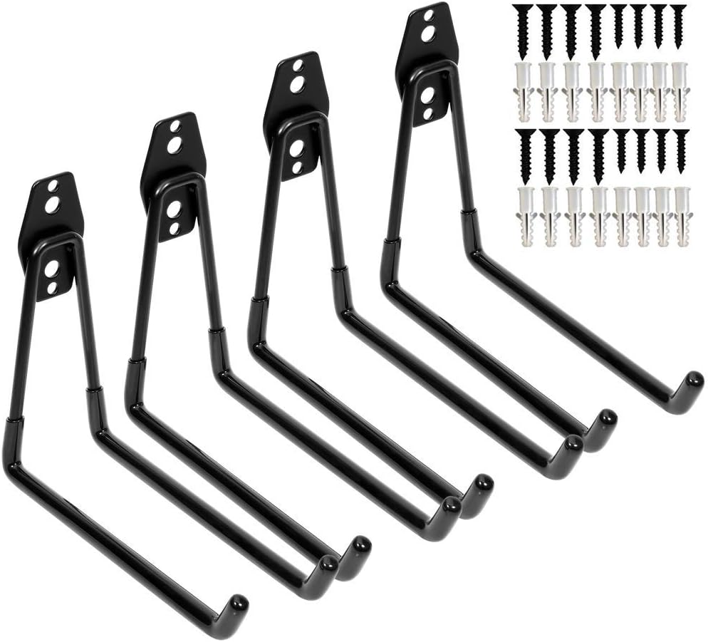 Heavy Duty Garage Storage Utility Double Hooks,Extended Wall Mount Tool Holder Organizer for Ladders,Bike,Chair (4 Pack Black 7.5" Large U Hook)
