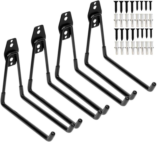 Heavy Duty Garage Storage Utility Double Hooks,Extended Wall Mount Tool Holder Organizer for Ladders,Bike,Chair (4 Pack Black 7.5" Large U Hook)