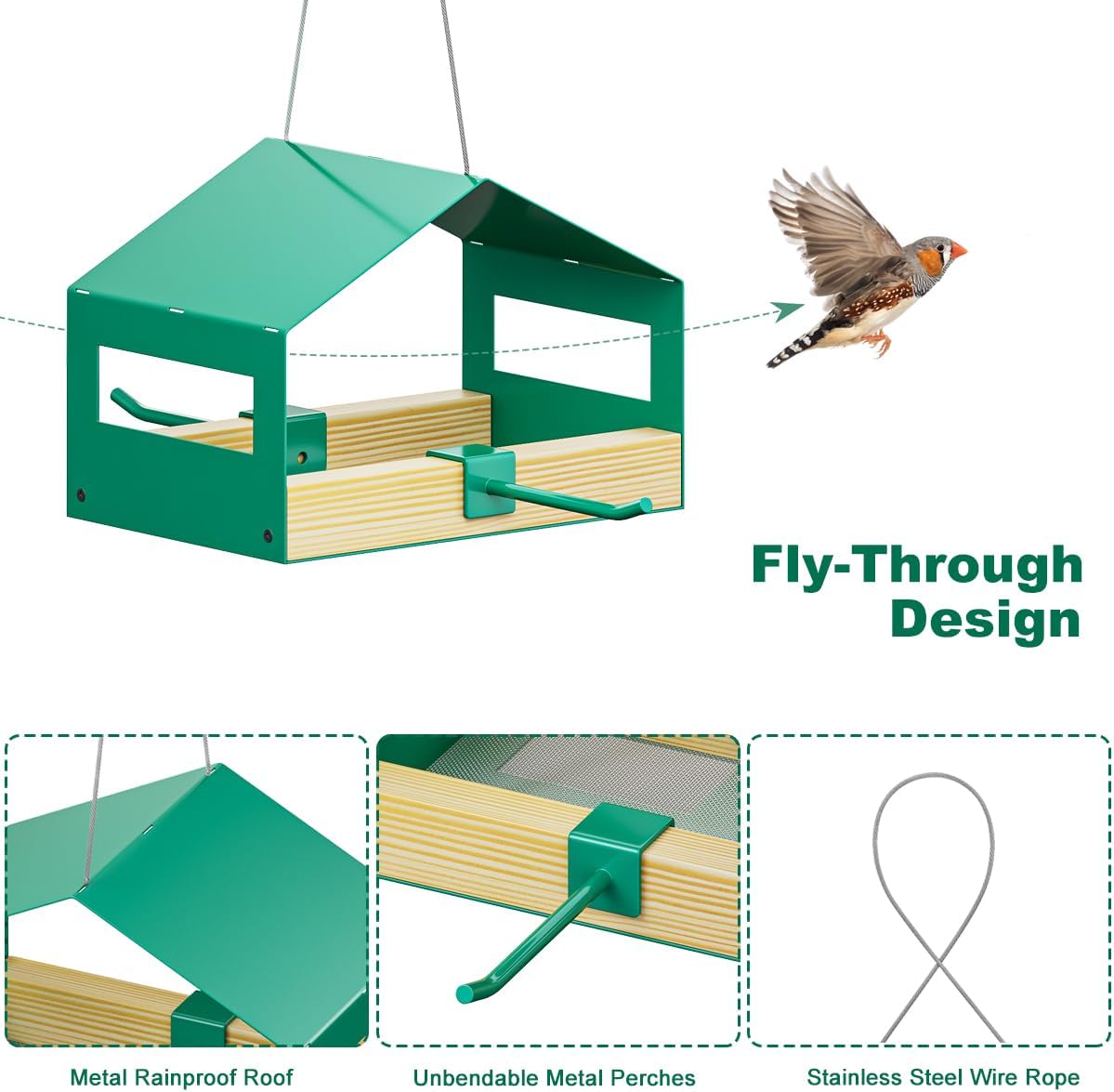 FANHAO Metal Bird Feeder for Outdoor Hanging, Wild Bird Feeder House with Rust-Resistant Mesh, Hanging Platform Bird House Feeder for Attracting Birds, Weatherproof, Easy to Clean & Refill