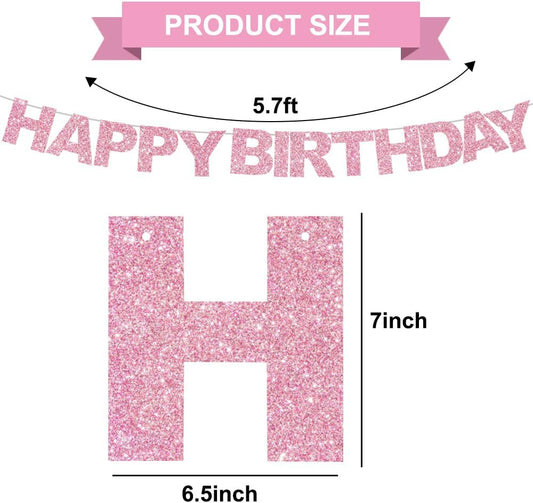 BEISHIDA Happy Birthday Banner - Pink Pre-Strung No DIY Birthday Decorations - Happy Birthday Sign - Birthday Banner for Women, Kids - Backdrop