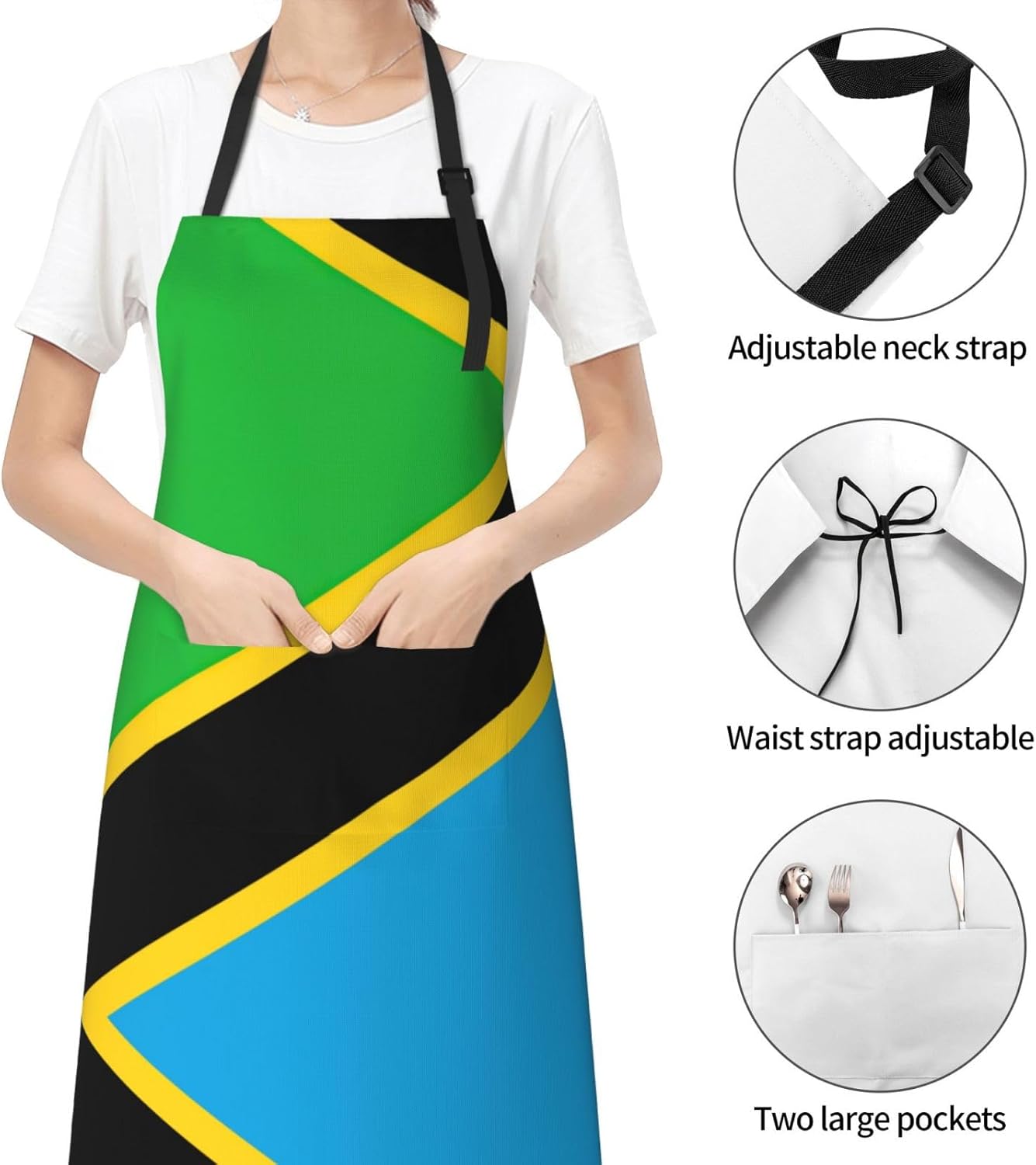Tanzania Flag print Waterproof apron with pocket adjustable cooking ap