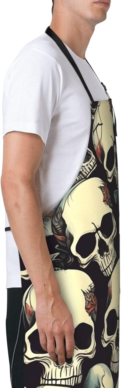 YANYU Skull Skeleton Print 28x33 In Kitchen Apron Stylish Chef Apron with Pockets for Cooking Baking Painting