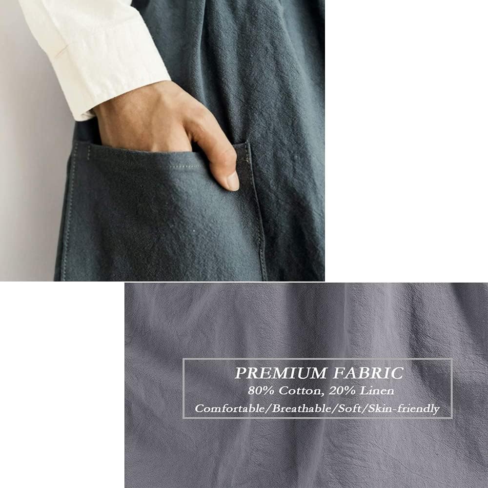 Cotton and linen Kitchen Cooking Aprons Dress for Women with Pockets C
