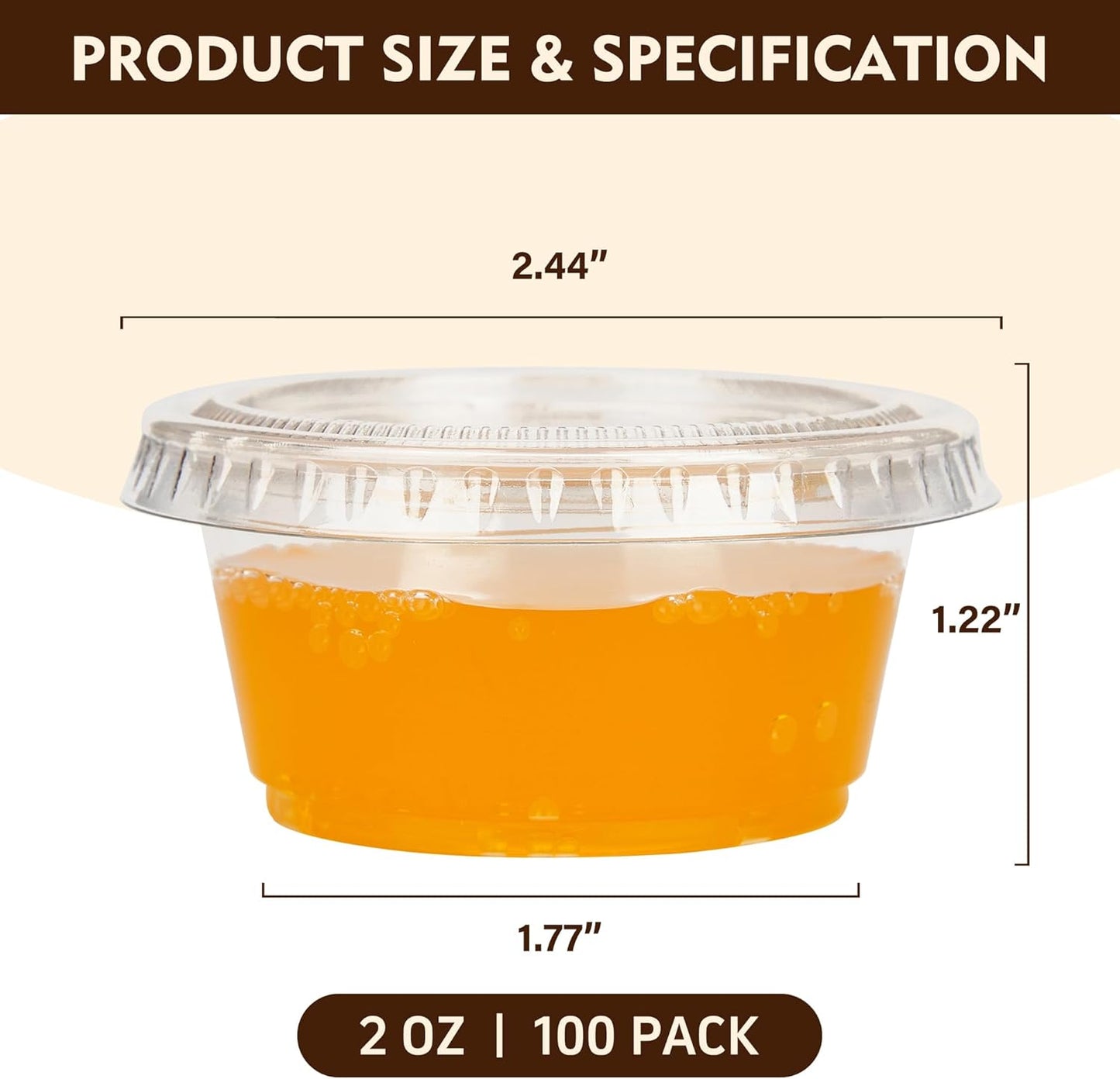 YEEHAW 100 Sets - 2 oz Jello Shot Cups with Lids, Portion Cups, Clear Disposable Plastic Jello Shot Cups for Meal Prep, Salad Dressing, Soufflé, Portion Containers