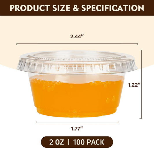 YEEHAW 100 Sets - 2 oz Jello Shot Cups with Lids, Portion Cups, Clear Disposable Plastic Jello Shot Cups for Meal Prep, Salad Dressing, Soufflé, Portion Containers