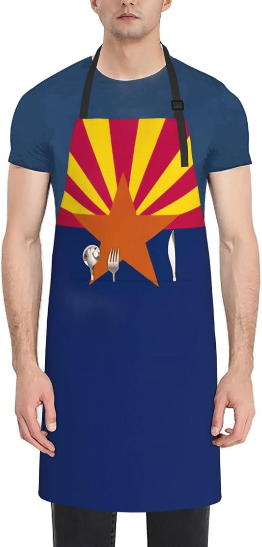 Arizona state flag print Waterproof chef's apron with pocket apron for kitchen cooking baking barbecue and gardening