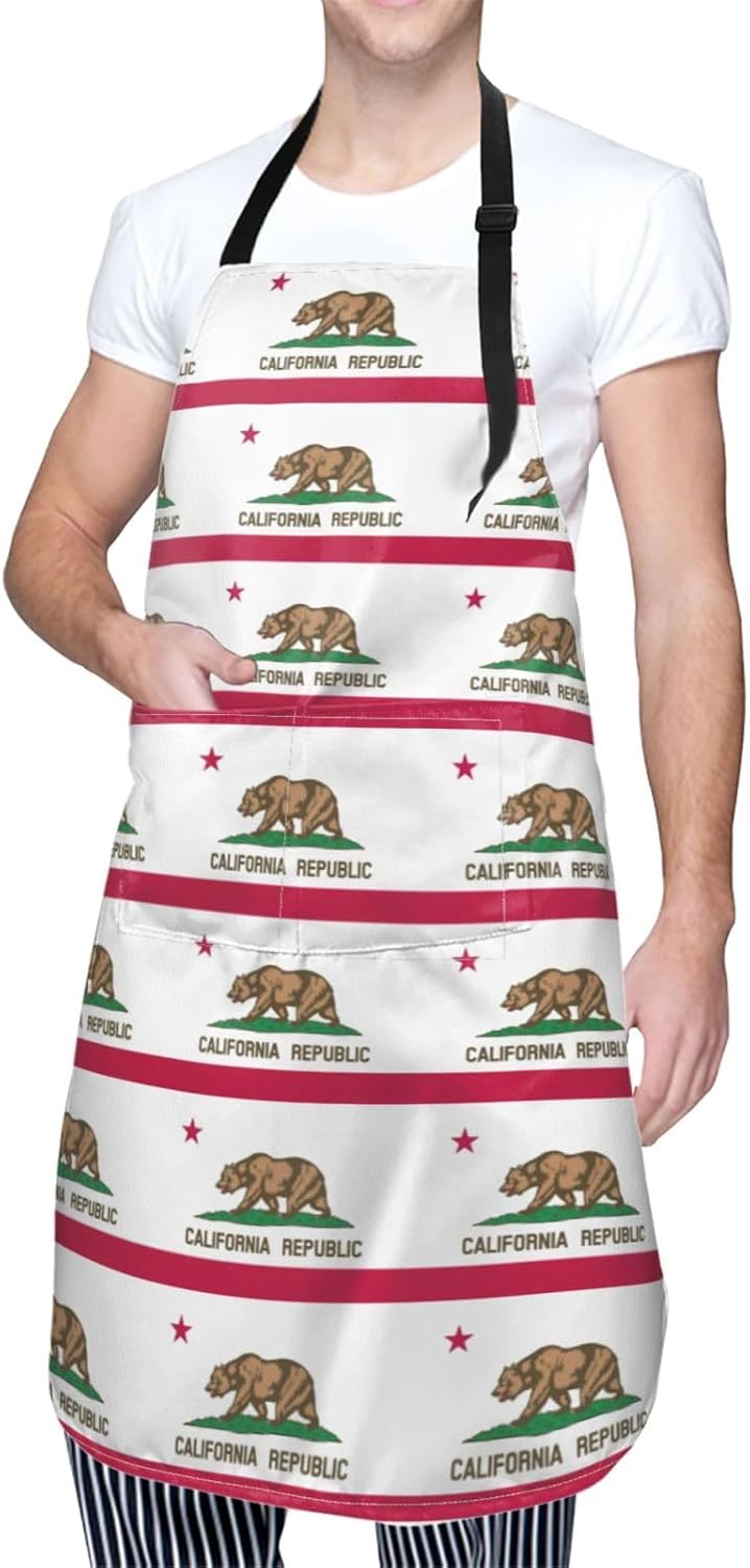 YANYU California state flag Print 28x33 In Kitchen Apron Stylish Chef Apron with Pockets for Cooking Baking Painting
