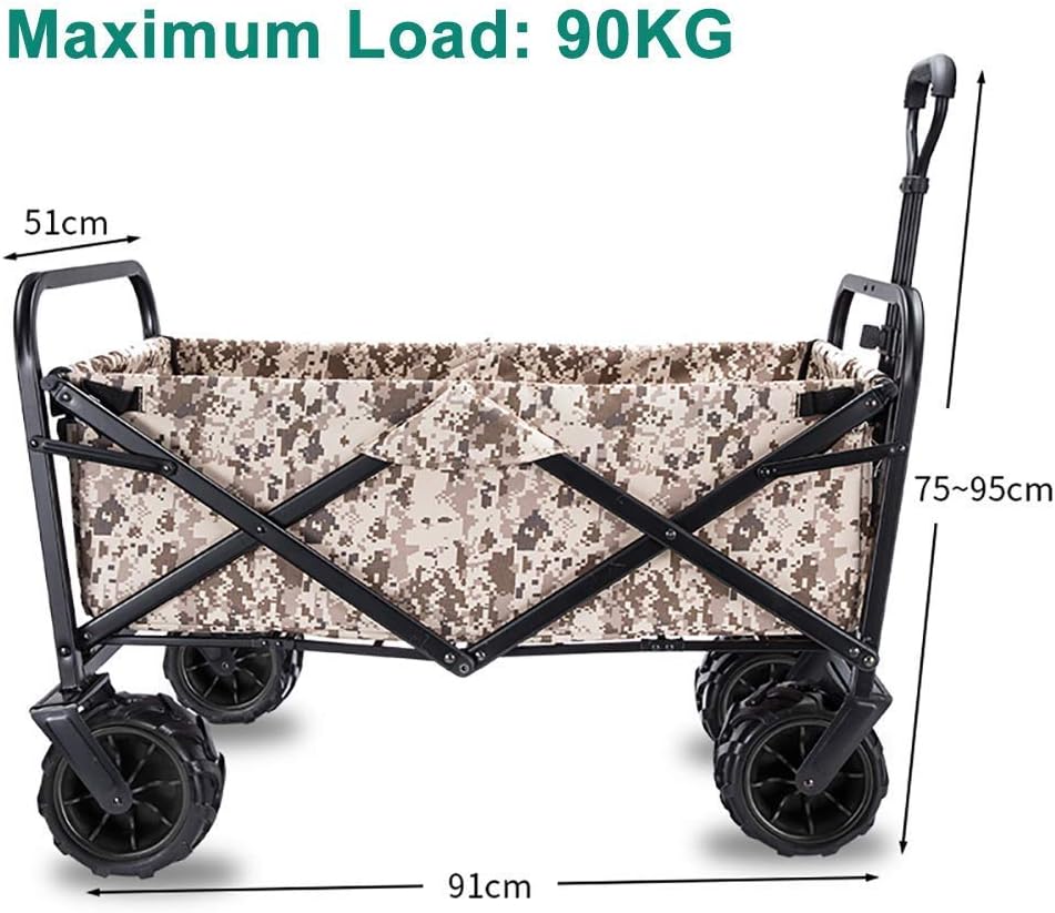 Garden Roly Foldable Cart High Durability Holiday Trolley Pull Truck Transporter with Brake Wheels Foldable 90kg/ 198lb Capacity Shopping Cart (E: Green) (F: Red) (H: Brown)