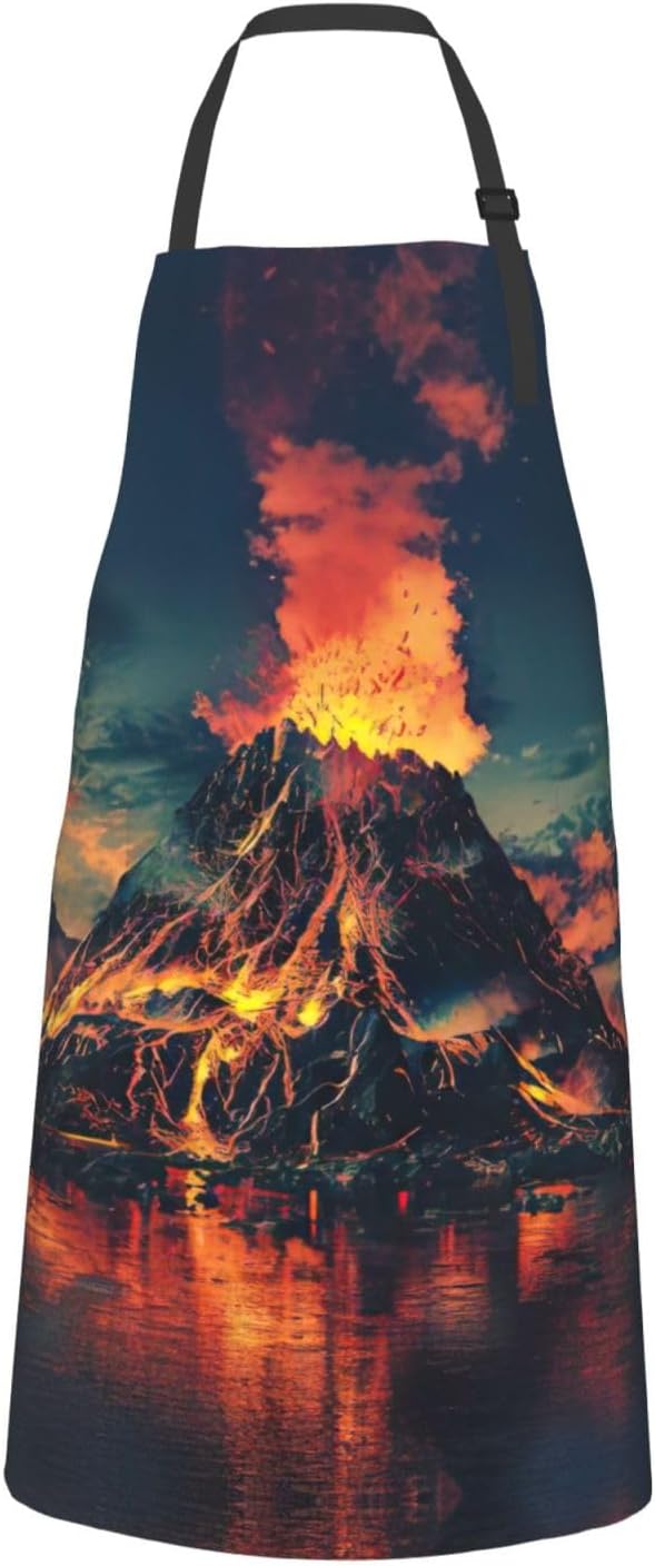 volcano print Waterproof chef's apron with pocket apron for kitchen cooking baking barbecue and gardening