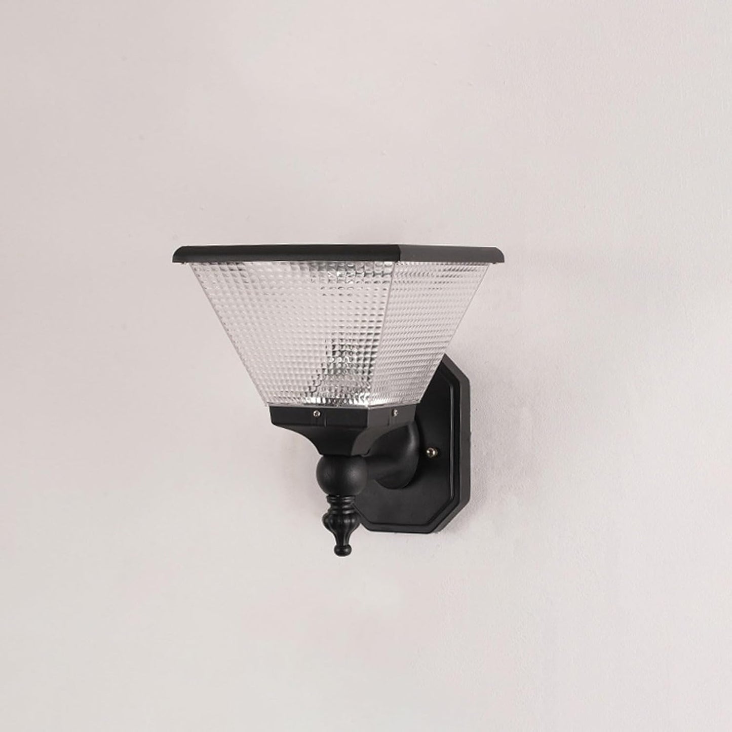 Outdoor Solar Wall Sconce Light Fixture, LED Dusk to Dawn Exterior Wall Lamp Mount, Automatic On/Off, Aluminum Black High Translucent PC Shade for Courtyard, Garden, Entryway Cottage