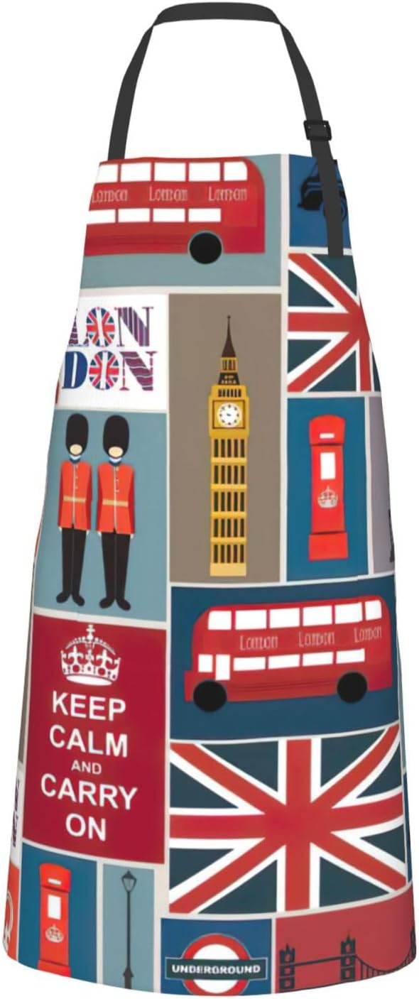 England Symbols Print 28x33 In Adult Kitchen Apron with Pockets Versatile Chef Smock for Cooking Baking