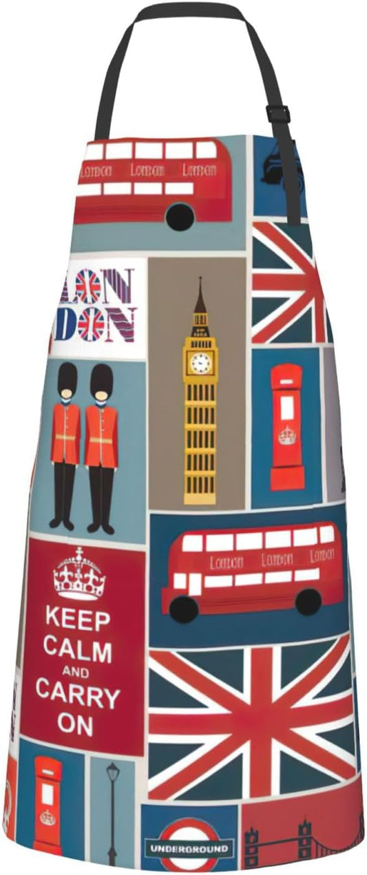 England Symbols Print 28x33 In Adult Kitchen Apron with Pockets Versatile Chef Smock for Cooking Baking