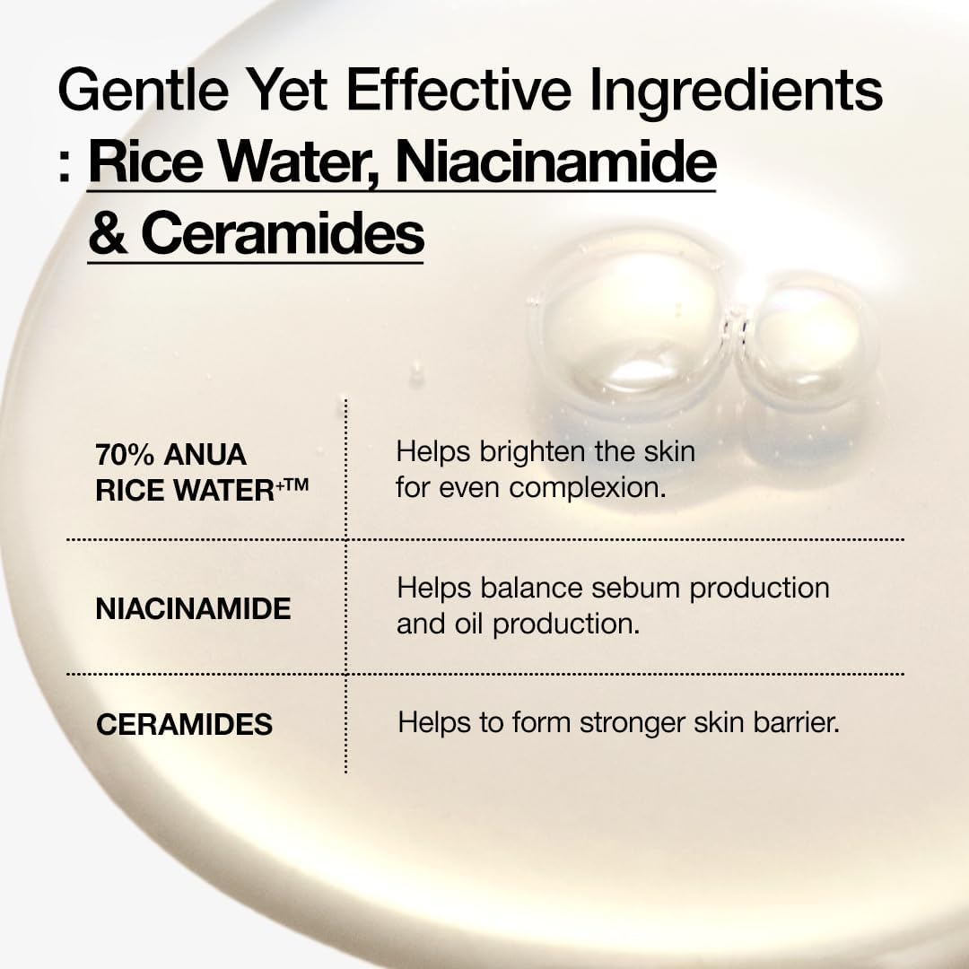 Anua Rice 70 Glow Milky Toner, Glass & Dewy Skin, Hydrating & Barrier 