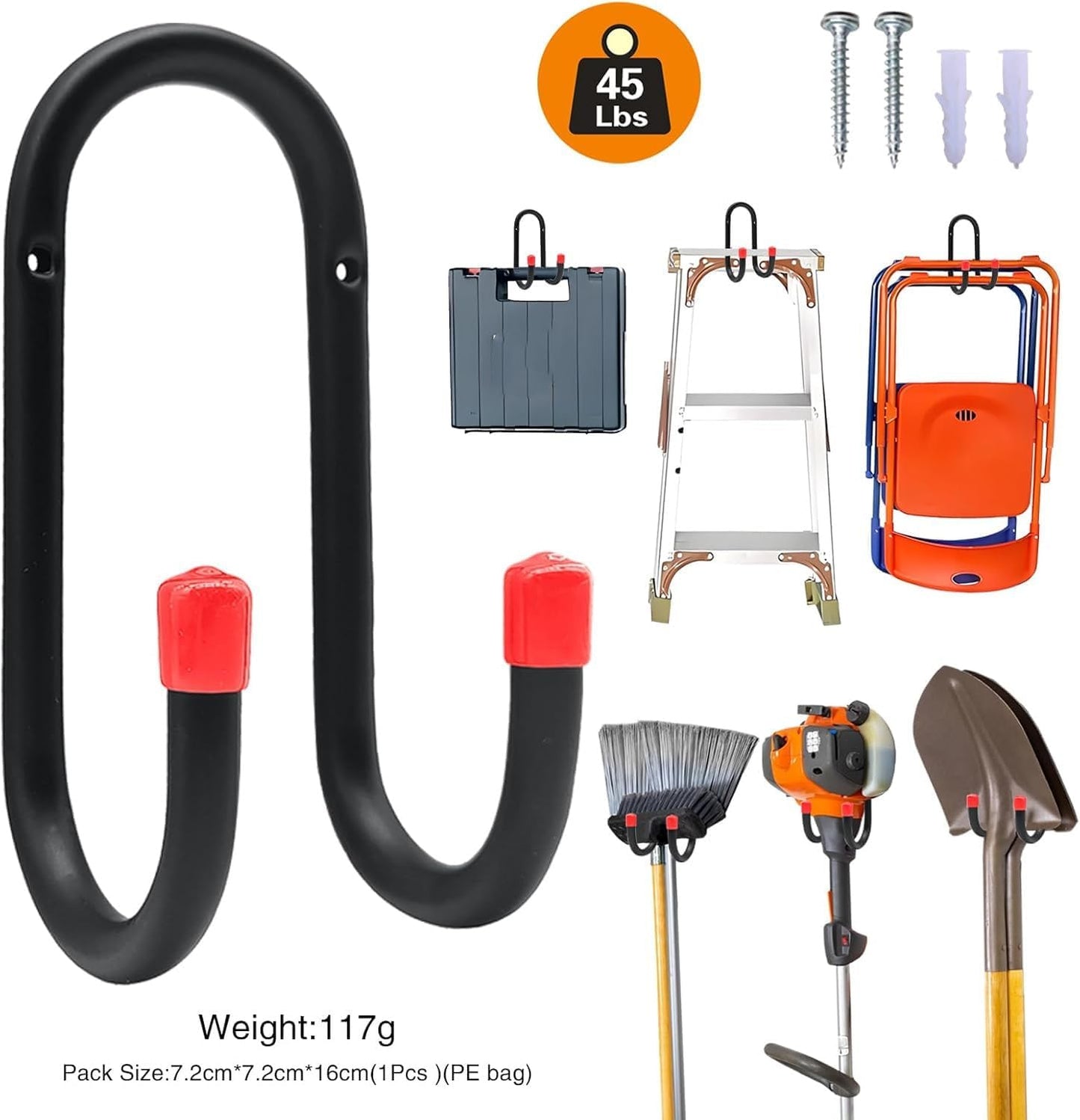 4 Packs Heavy Duty Pool Pole Hangers Metal Wall Mount J Hooks with Screws Black Storage Organization Double Hooks for Swimming Pool Accessories Garden Tools