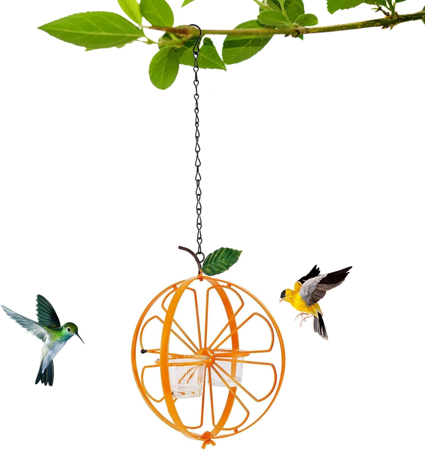 Oriole Feeder for Jelly and Oranges, 21.3 Inch Double-Cup Oriole Jelly Feeder, Metal Oriole Bird Feeder, Hanging Jelly Bird Feeder for Garden Outdoors, Oriole Bird Feeder