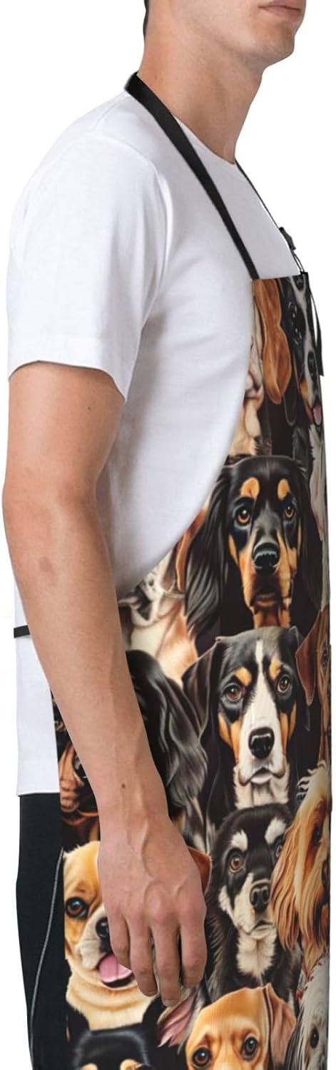 Dogs pattern print Waterproof chef's apron with pocket apron for kitchen cooking baking barbecue and gardening