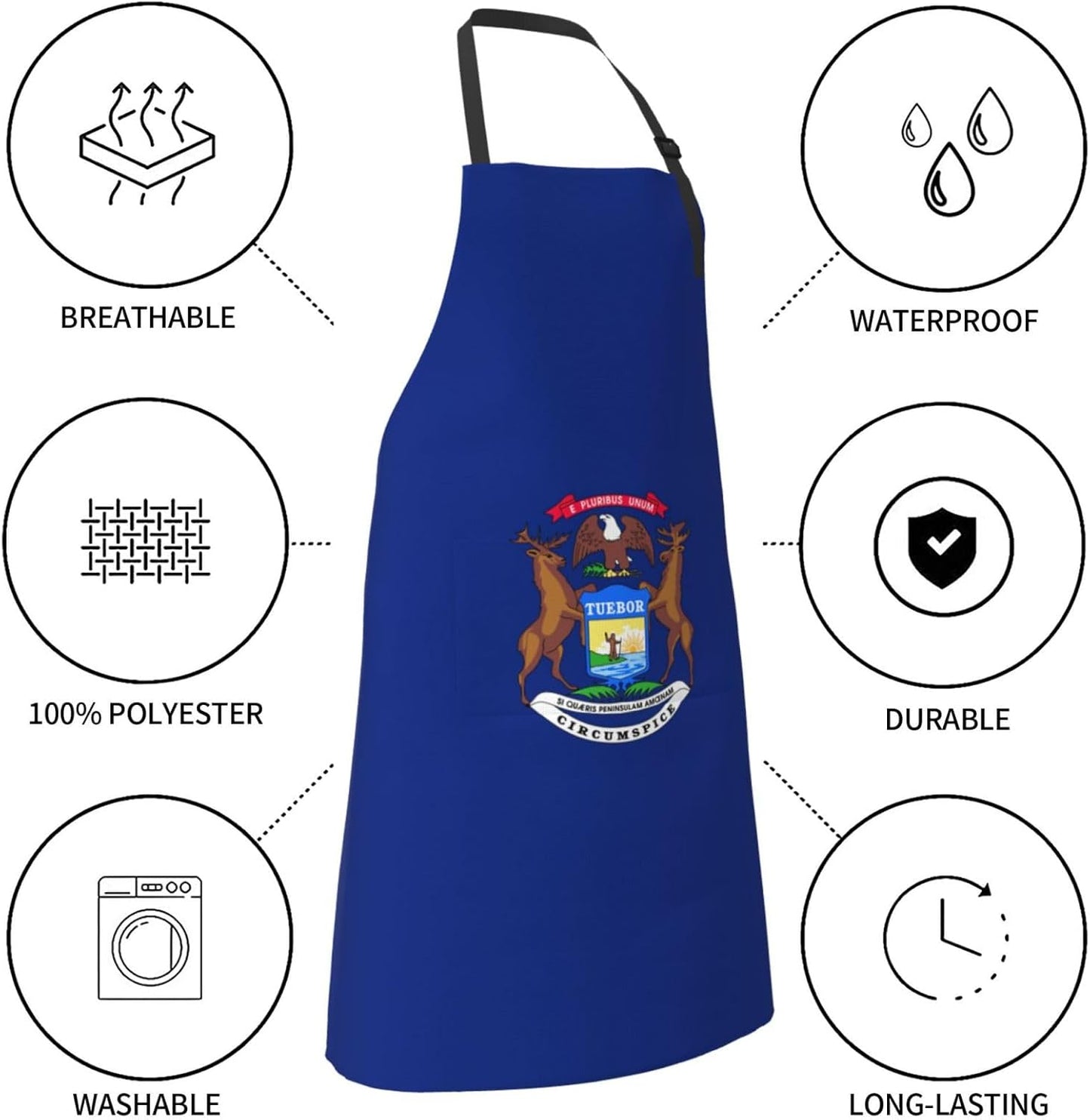 Michigan State Flag print Waterproof chef's apron with pocket apron for kitchen cooking baking barbecue and gardening