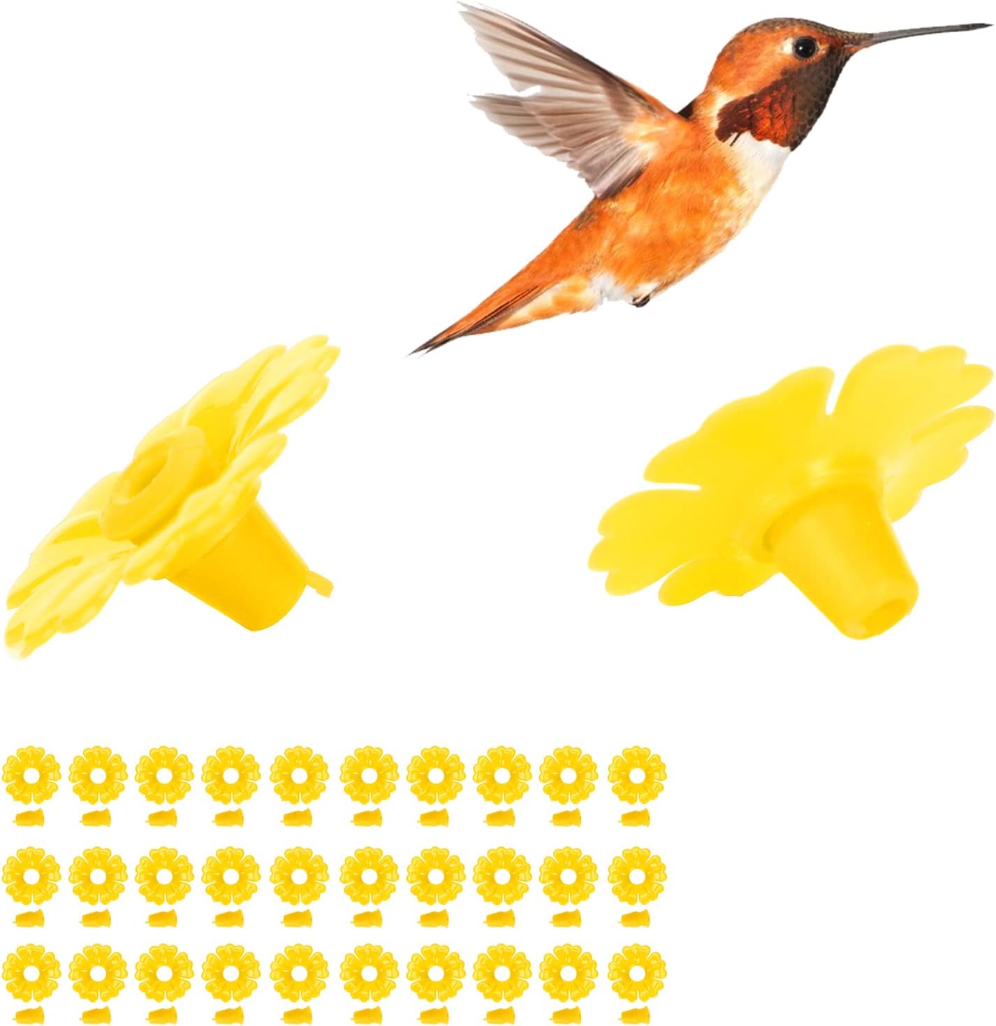 30 Set Hummingbird Feeder Flowers Hanging Bird Feeding Ports Replacement Parts for Bee Guards Feeding Hummingbird Outdoors Supplies(Yellow)