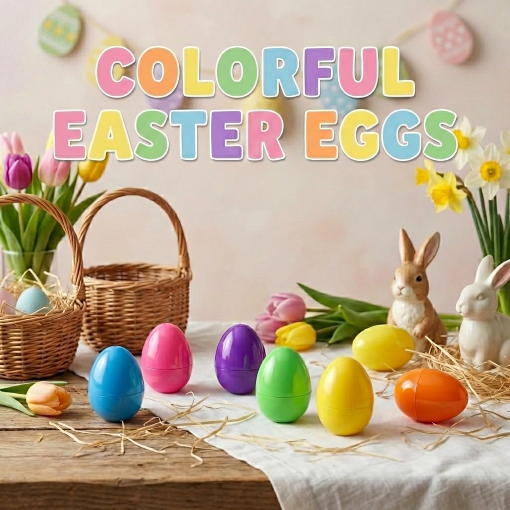Easter Eggs Decorations Plastic Large: 5 Inch 6 Pack Jumbo Fillable Colorful Bright Easter Egg Hunt Empty Bulk Assortment