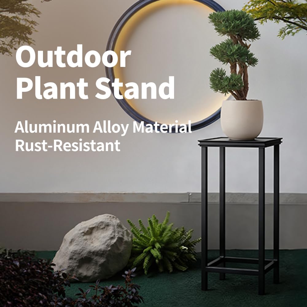 Tall Plant Stand Indoor, Modern Black Aluminum Alloy Plant Shelf, Corner Flower Pot Holder Organizer for Living Room, Balcony, Patio, Garden (L15.8 x W15.8 x H27.6 inch)