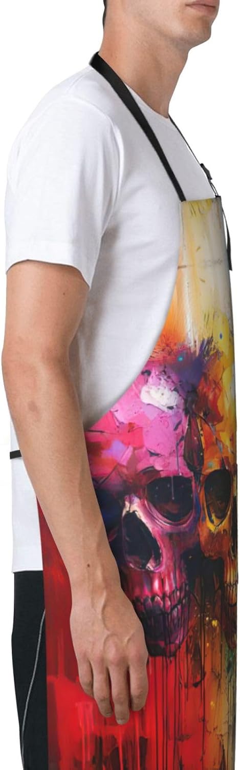 color skulls print Waterproof chef's apron with pocket apron for kitchen cooking baking barbecue and gardening