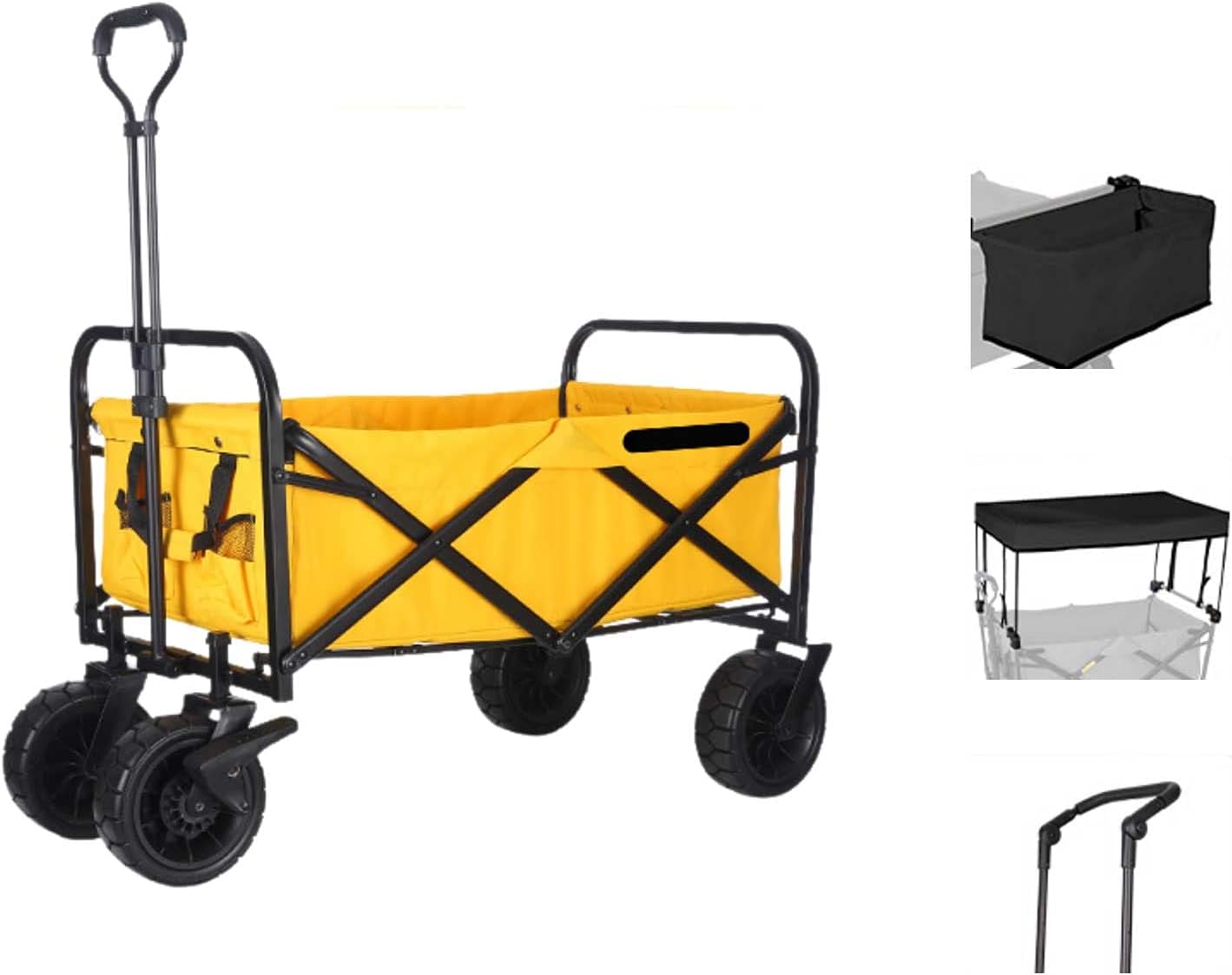 Push-Pull Foldable Garden Cart Portable and l Outdoor Wagon for Kids Heavy Campsite Shopping Carts for Groceries Suitable Forpicnic Beach Camping (Yellow)