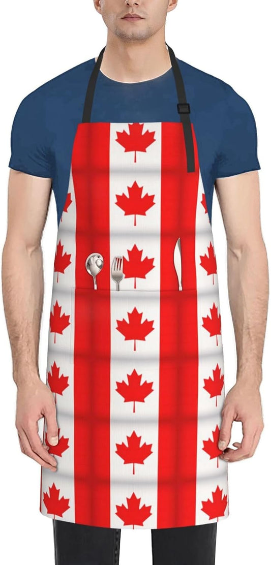 Canadian flag print Waterproof chef's apron with pocket apron for kitchen cooking baking barbecue and gardening