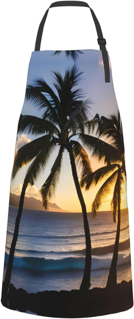 Hawaii Sunbeams print Waterproof chef's apron with pocket apron for ki