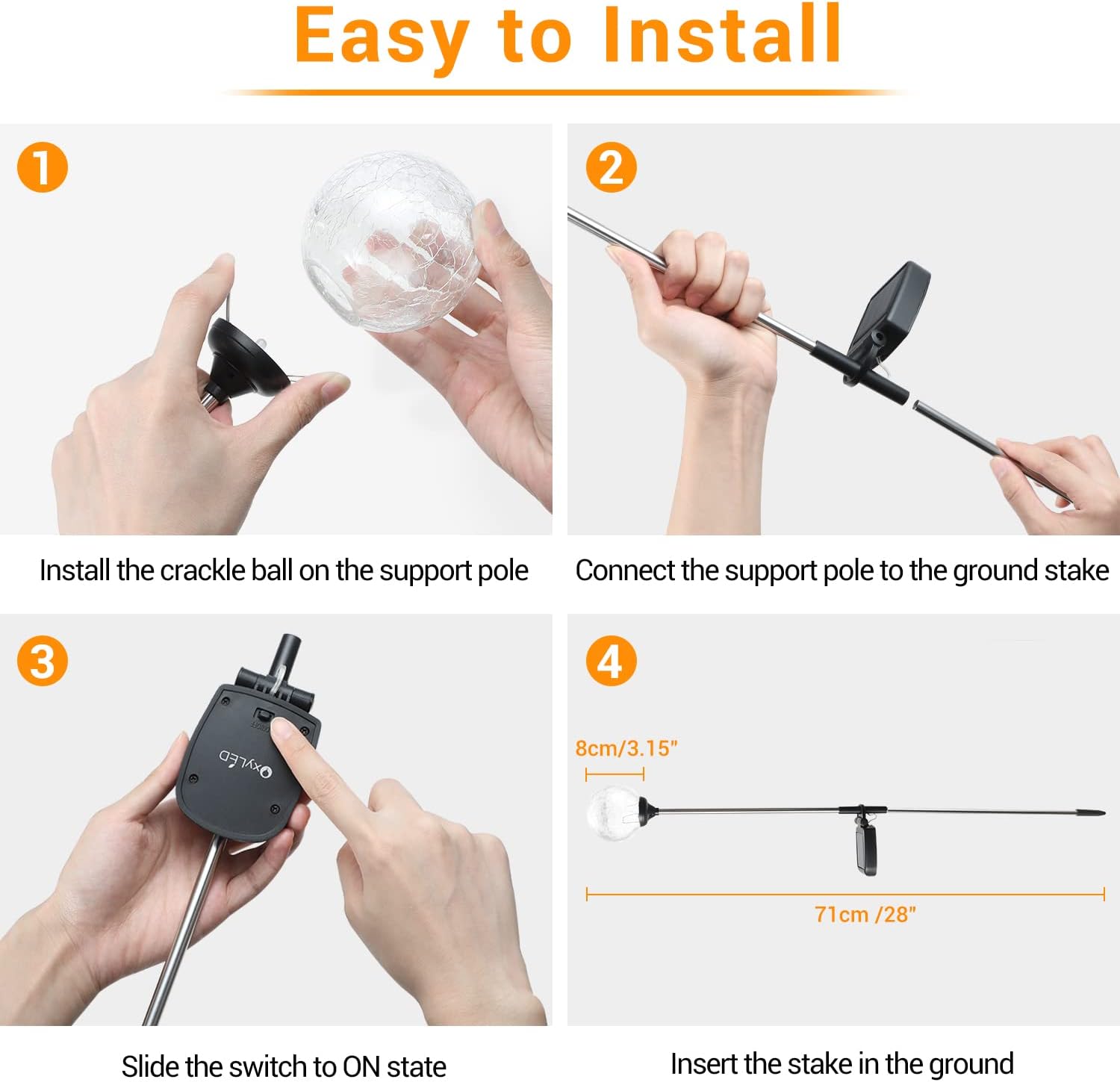 OxyLED Solar Globe Lights Outdoor 4 Pack Garden Stake Lights Waterproo